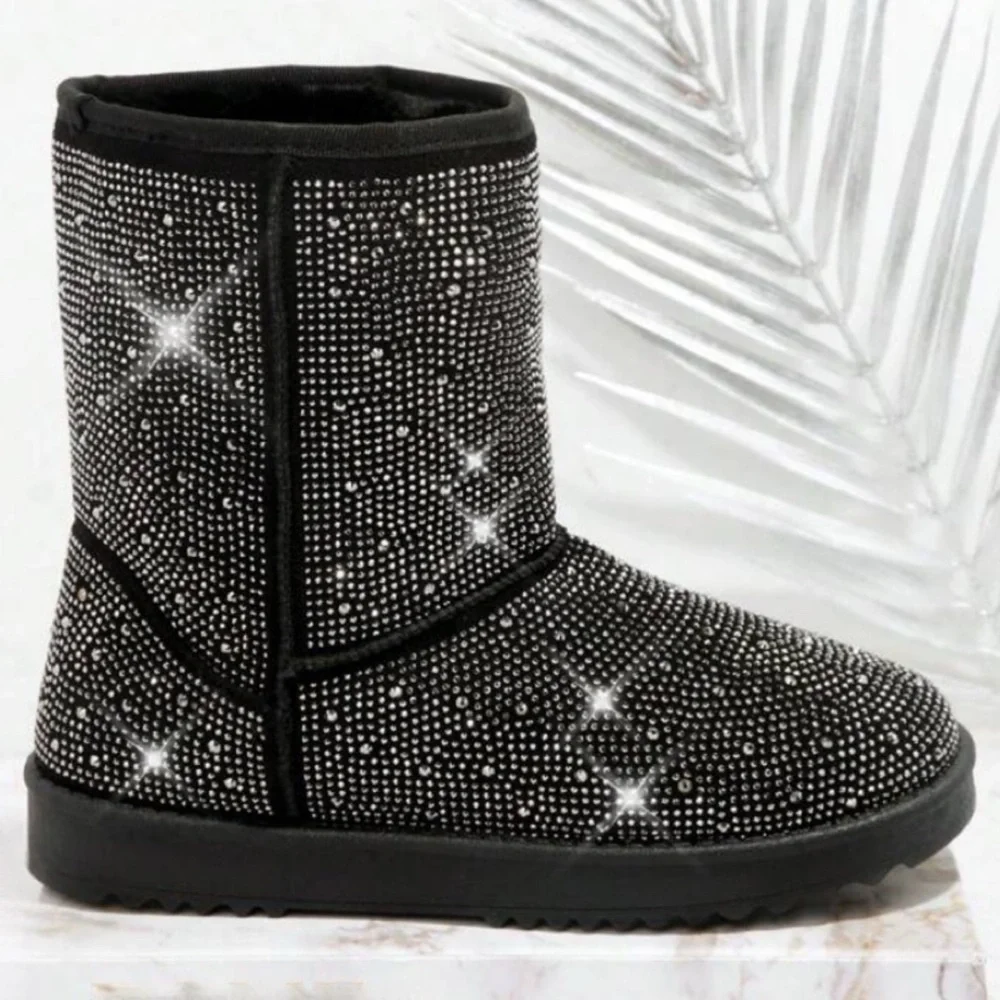 Kids Black Rhinestone Cozy boots